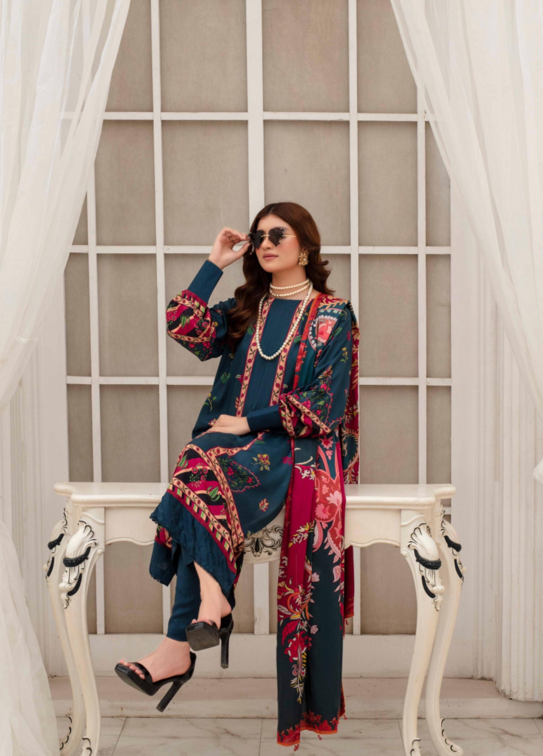 FABIHA by Feroza Unstitched  Linen Print 3 Piece Suits Volume:2 Design:02 - Image 3