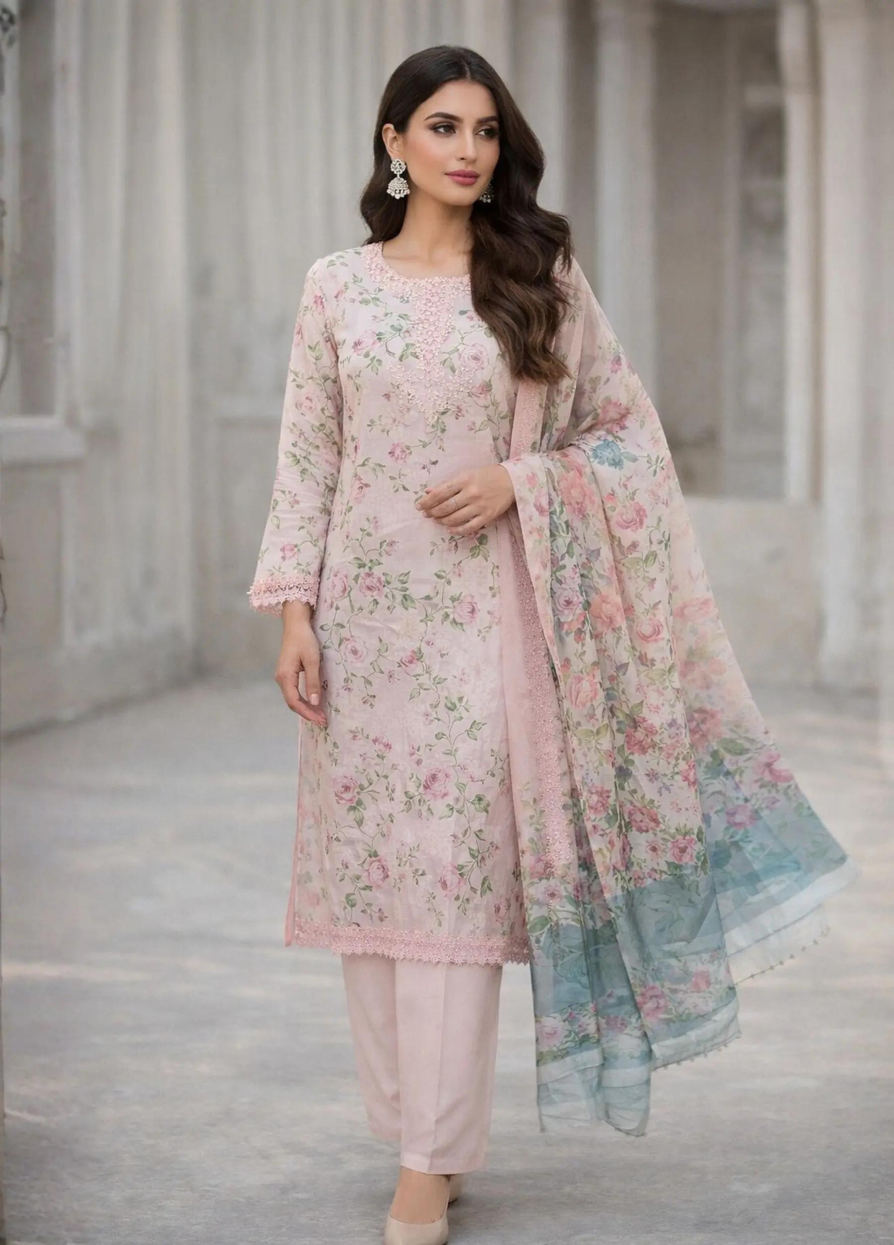 Raiha Unstitched Luxury Lawn Basant Collection Print 3 Piece Suit Article No.R3143-129
